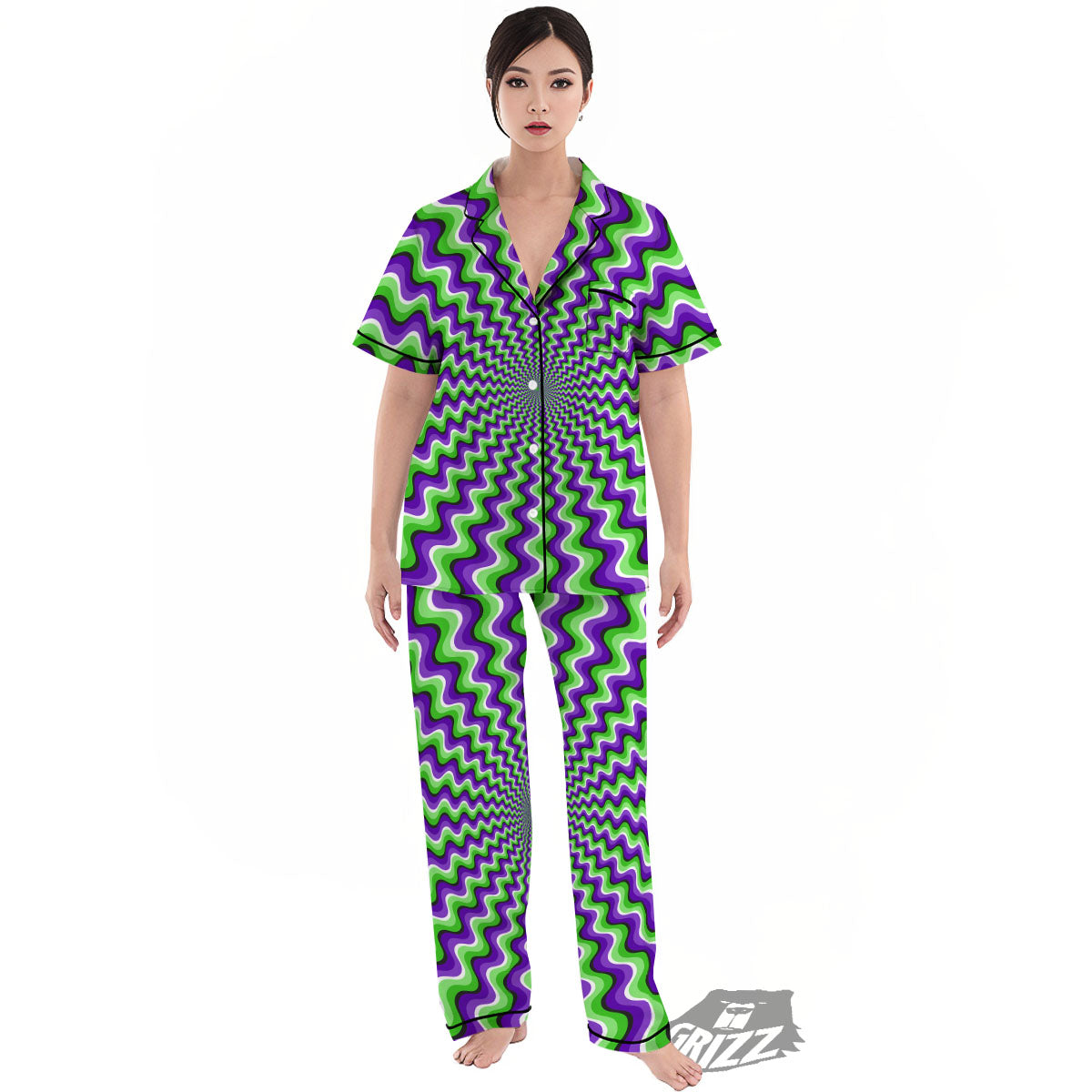 Moving Illusion Optical Green Explosion Women's Pajamas Set-grizzshop