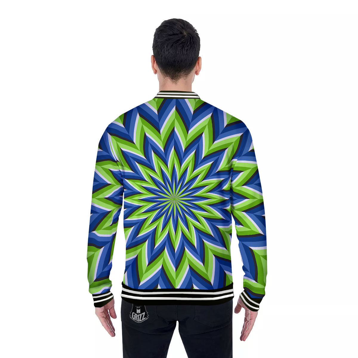 Moving Illusion Optical Green Flower Baseball Jacket-grizzshop