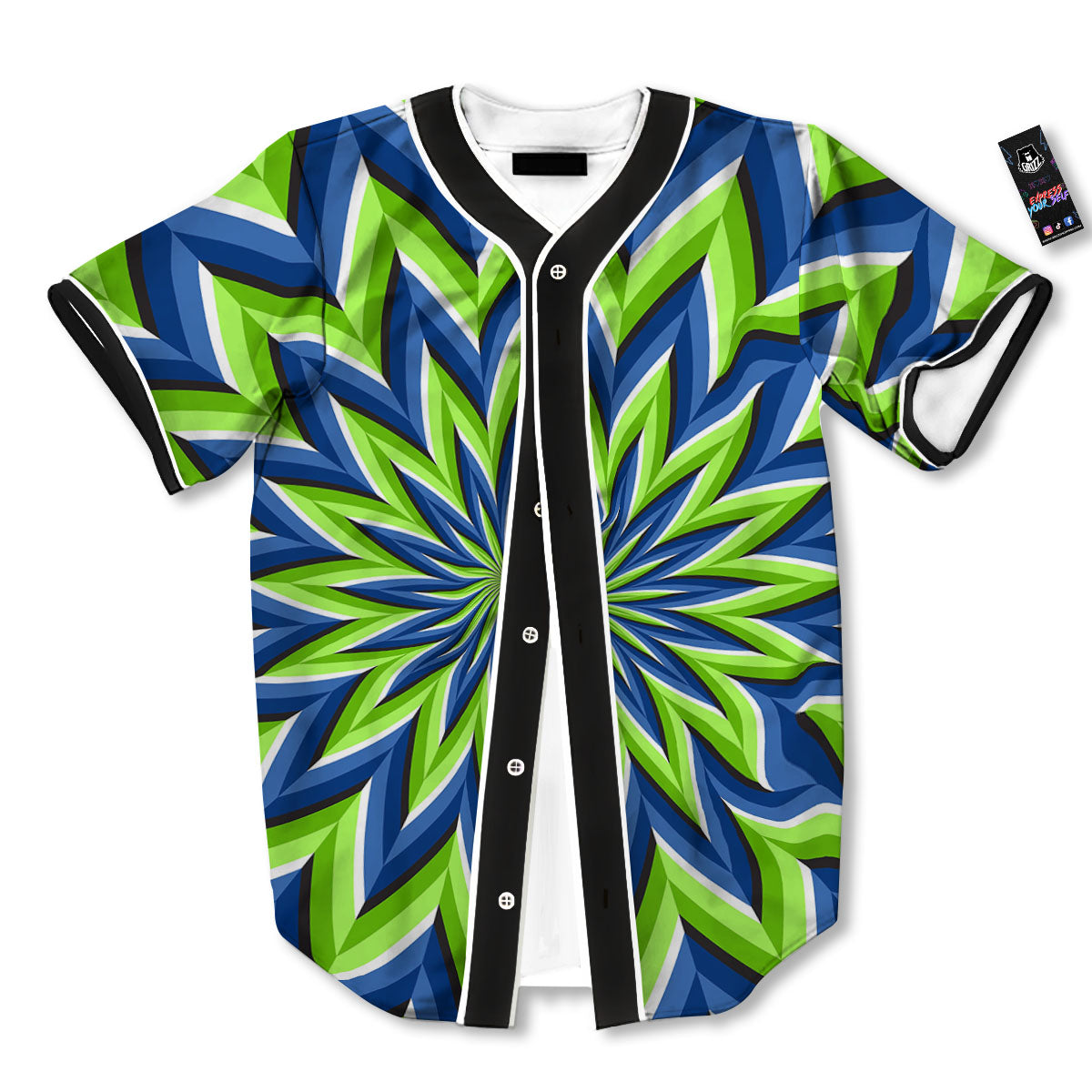 Moving Illusion Optical Green Flower Baseball Jersey-grizzshop