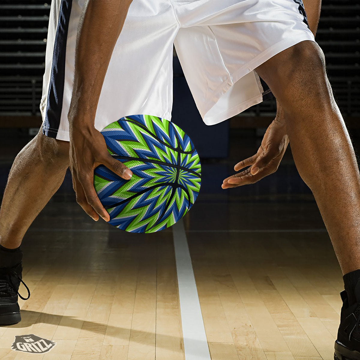 Moving Illusion Optical Green Flower Basketball-grizzshop