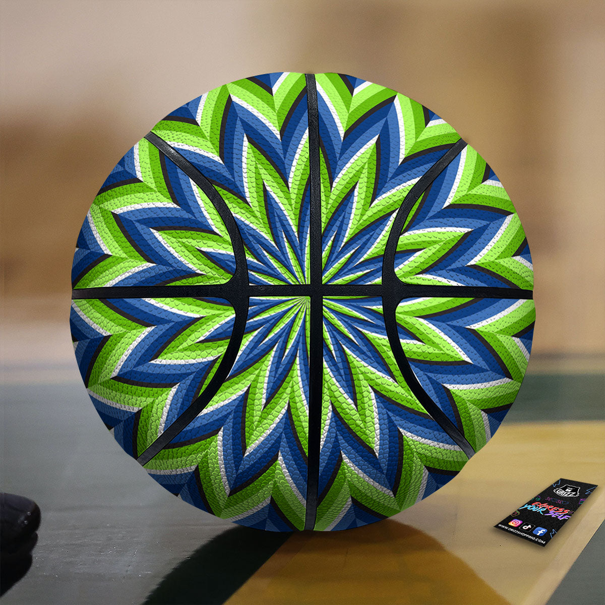 Moving Illusion Optical Green Flower Basketball-grizzshop
