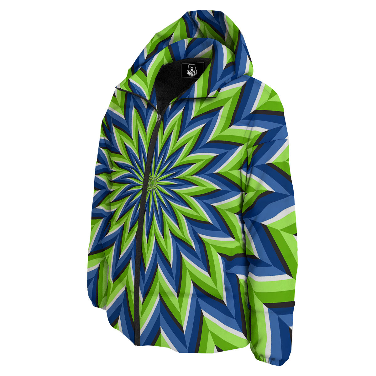 Moving Illusion Optical Green Flower Down Jacket-grizzshop