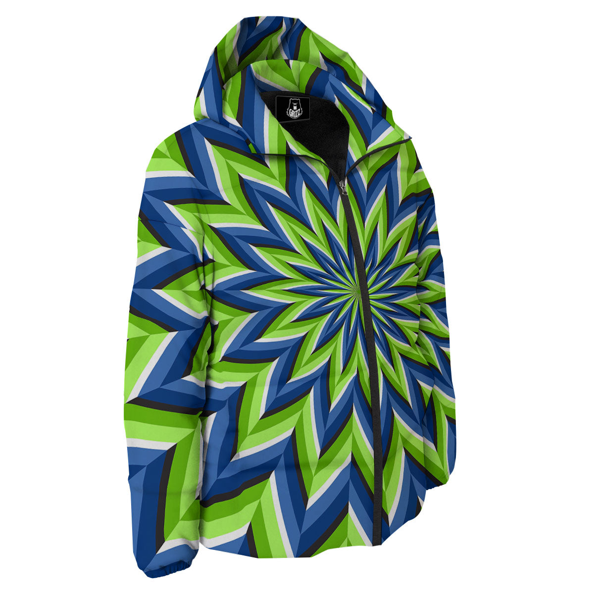 Moving Illusion Optical Green Flower Down Jacket-grizzshop