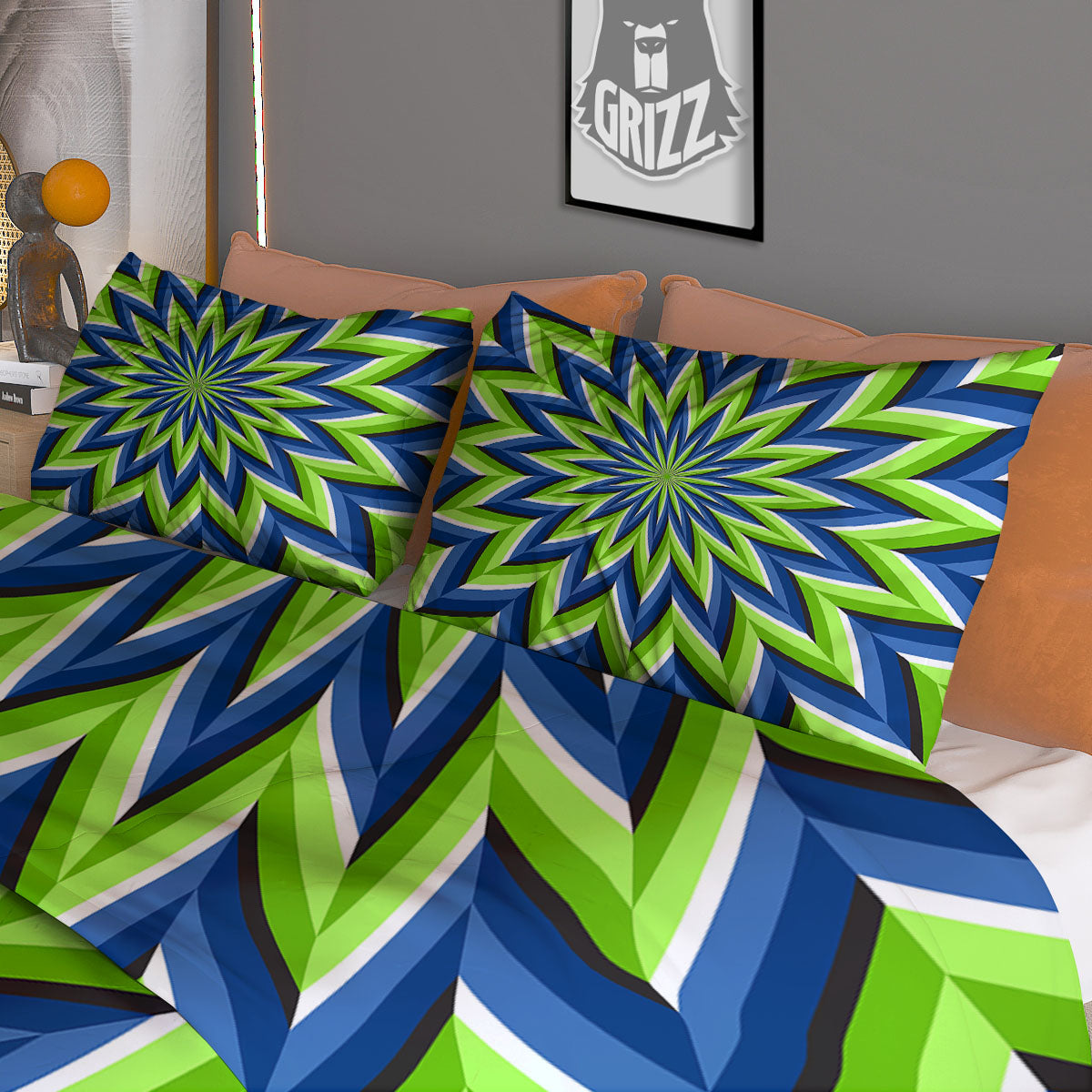 Moving Illusion Optical Green Flower Duvet Cover Bedding Set-grizzshop