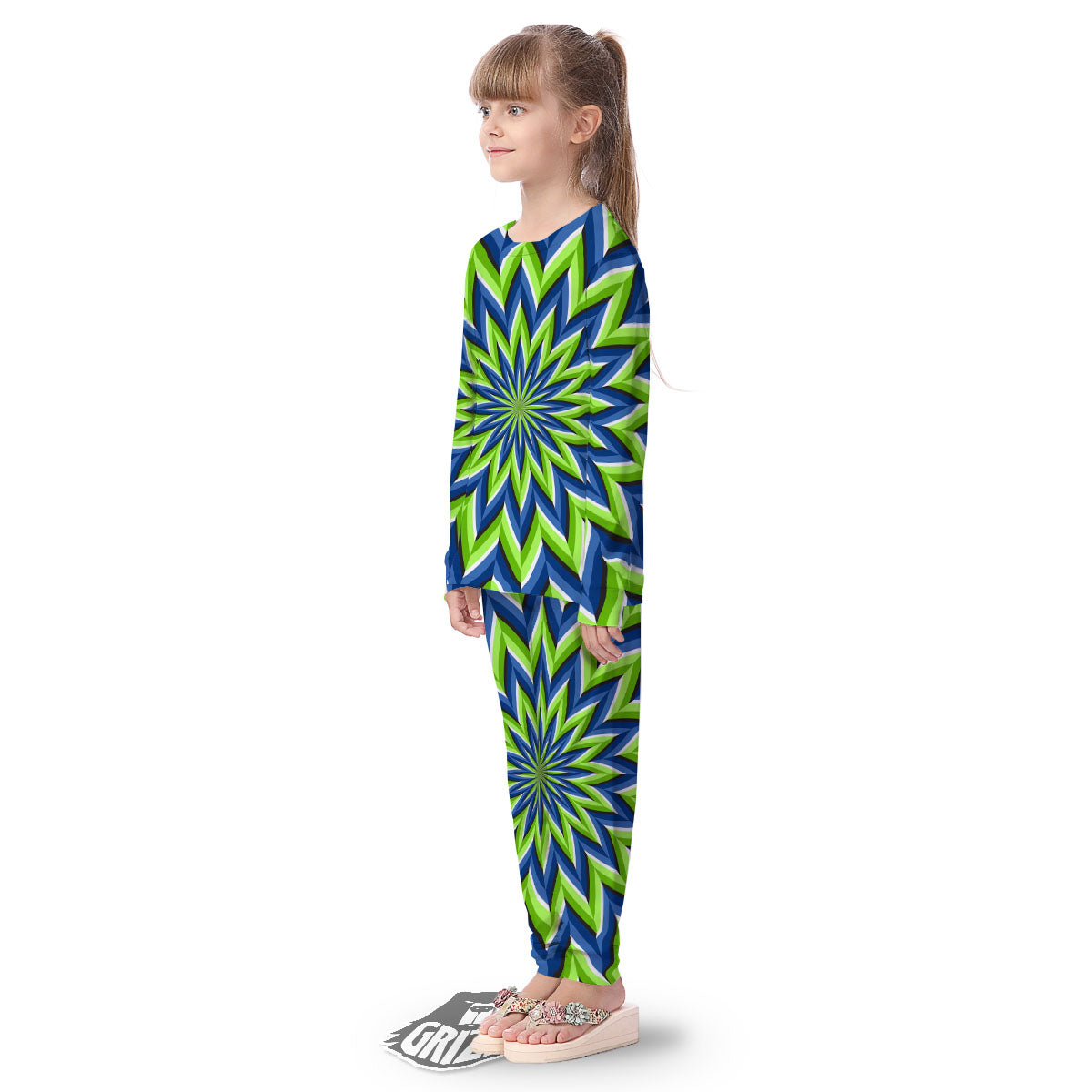 Moving Illusion Optical Green Flower Kid's Pajamas-grizzshop
