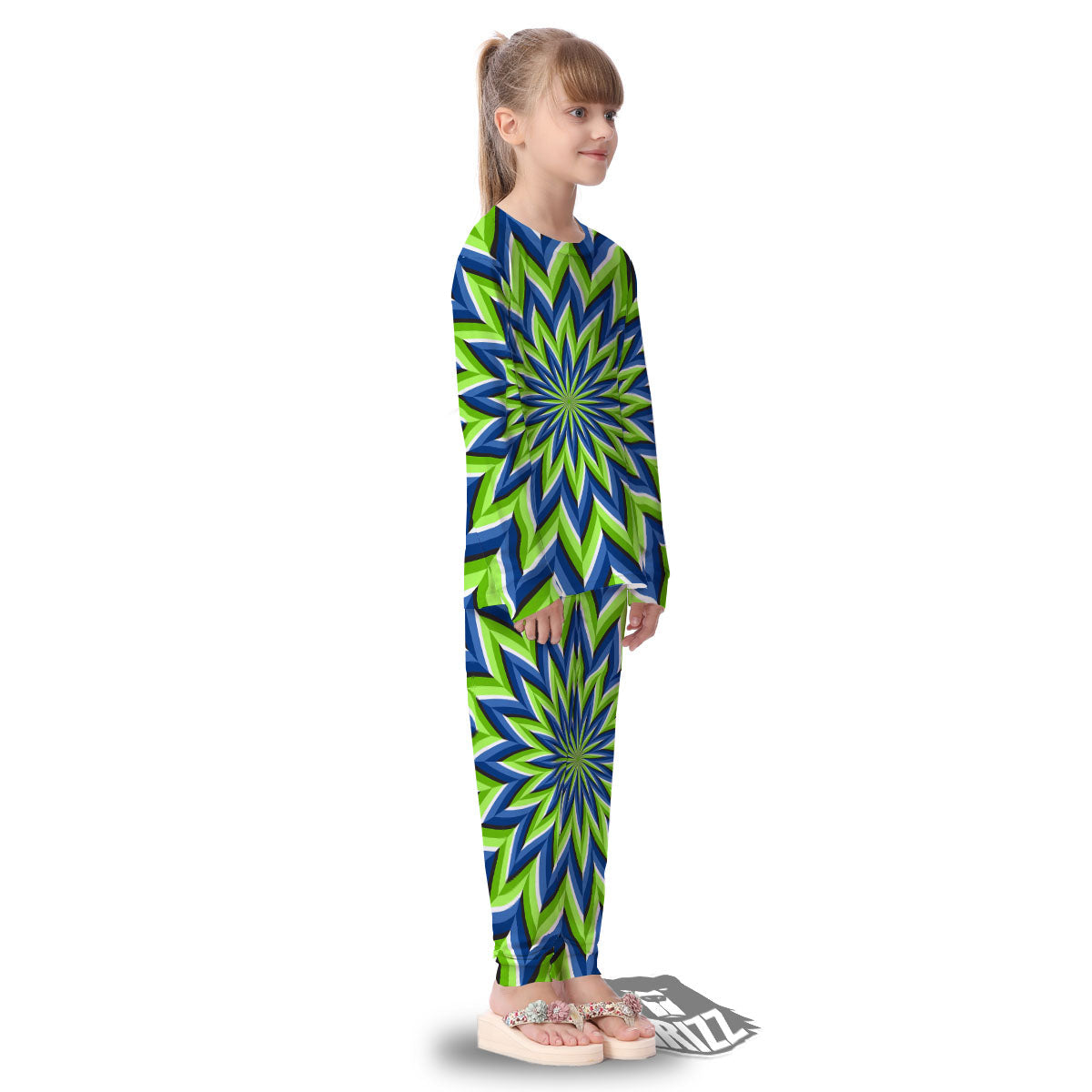 Moving Illusion Optical Green Flower Kid's Pajamas-grizzshop