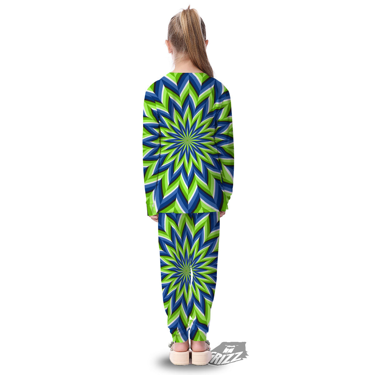 Moving Illusion Optical Green Flower Kid's Pajamas-grizzshop
