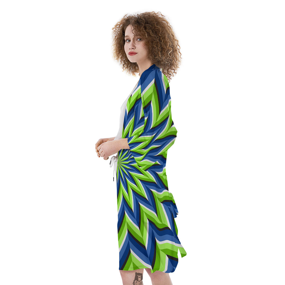 Moving Illusion Optical Green Flower Kimono-grizzshop