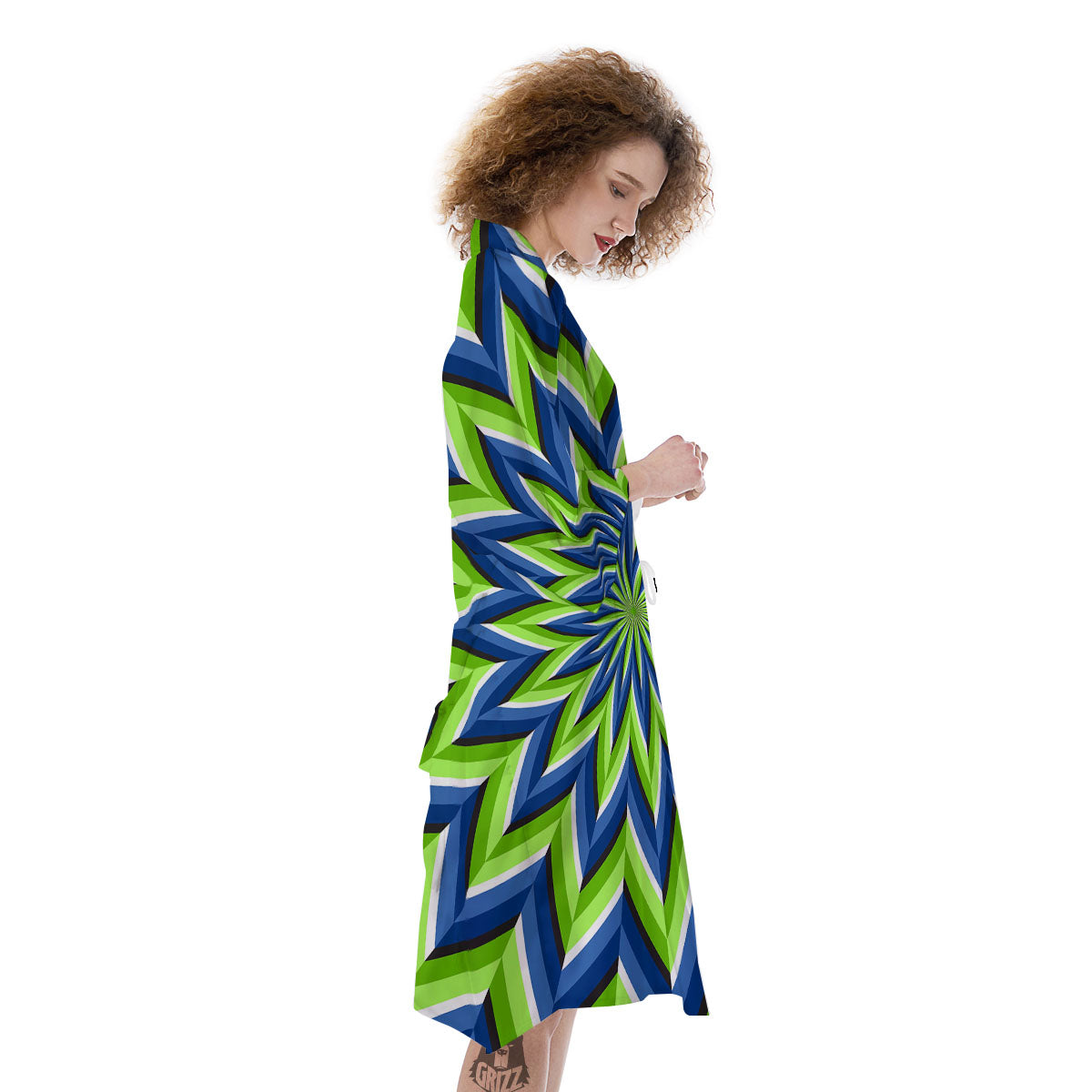 Moving Illusion Optical Green Flower Kimono-grizzshop