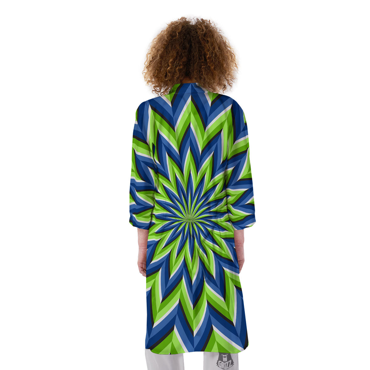 Moving Illusion Optical Green Flower Kimono-grizzshop