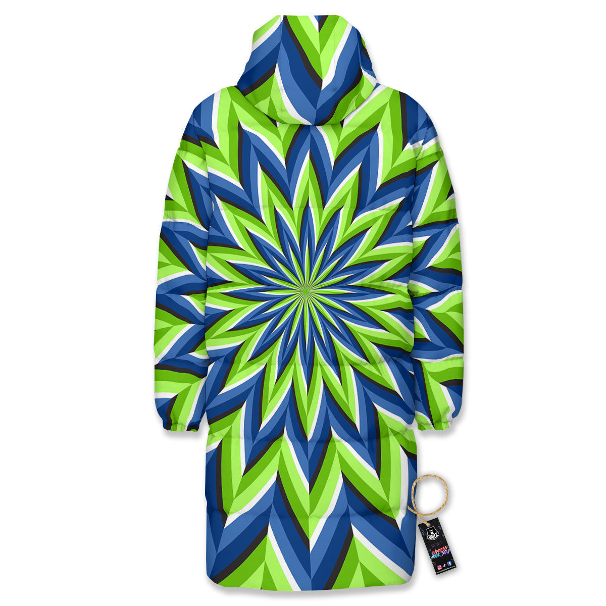 Moving Illusion Optical Green Flower Long Down Jacket-grizzshop