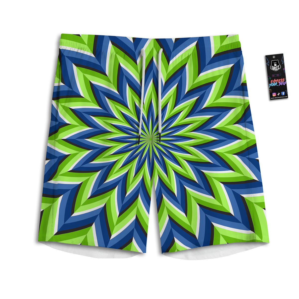Moving Illusion Optical Green Flower Men's Athletic Shorts-grizzshop
