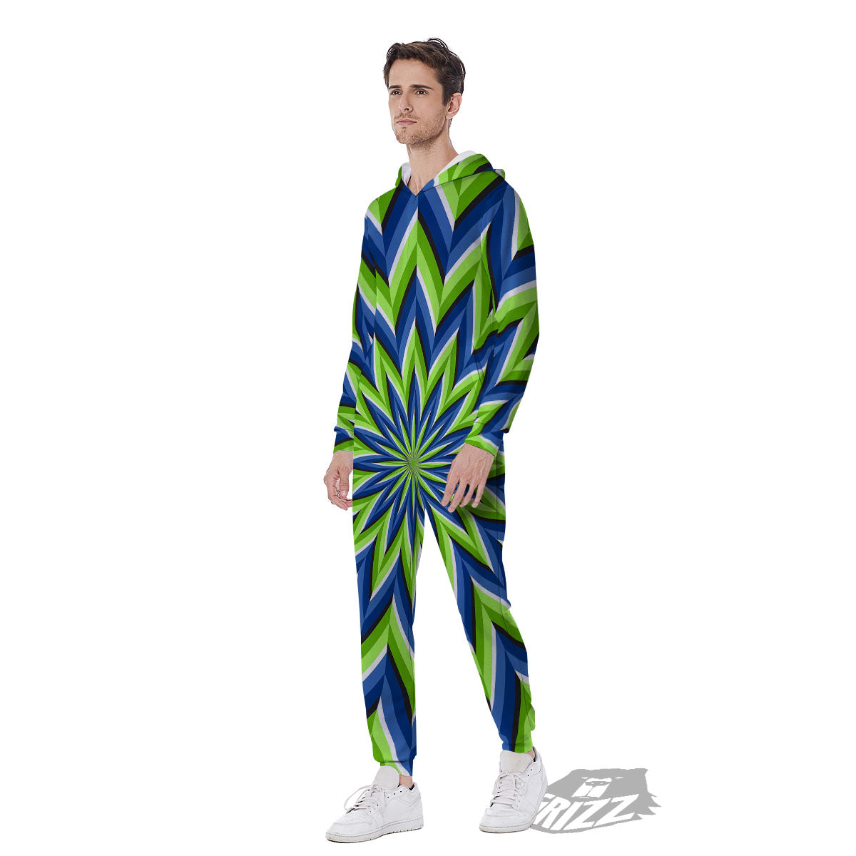 Moving Illusion Optical Green Flower Men's Jumpsuit-grizzshop