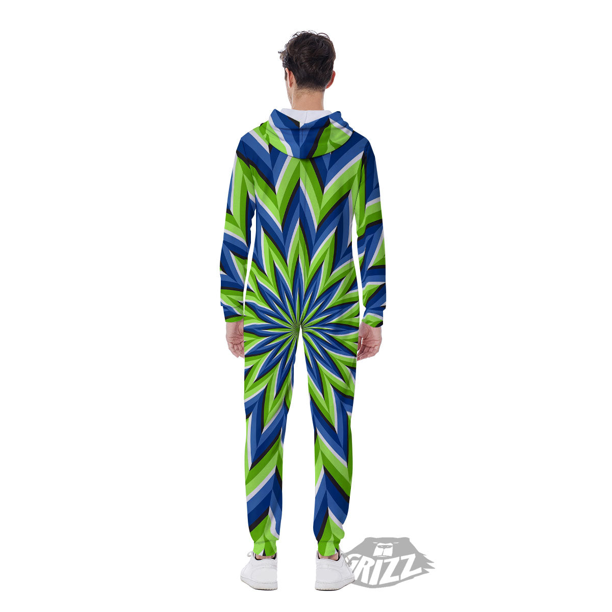 Moving Illusion Optical Green Flower Men's Jumpsuit-grizzshop