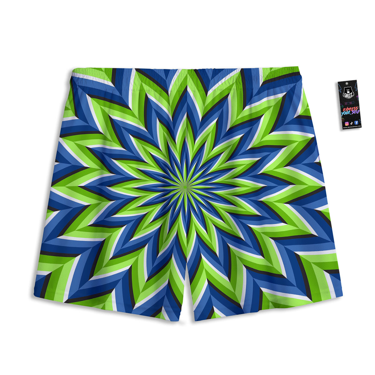 Moving Illusion Optical Green Flower Mesh Shorts-grizzshop