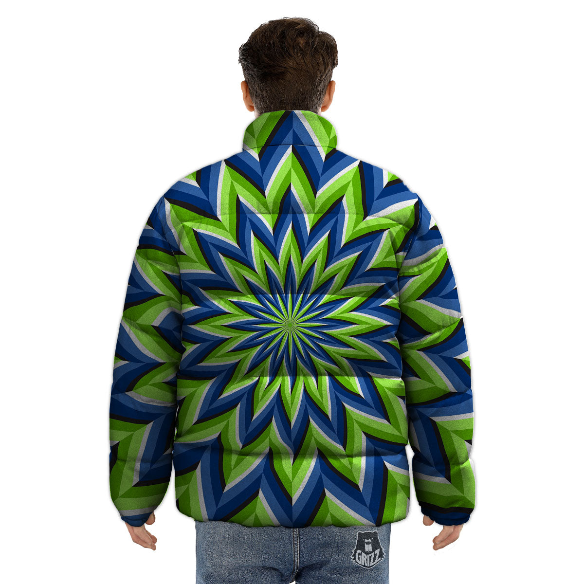 Moving Illusion Optical Green Flower Puffer Jacket-grizzshop