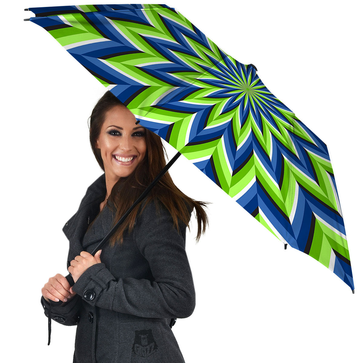 Moving Illusion Optical Green Flower Umbrella-grizzshop