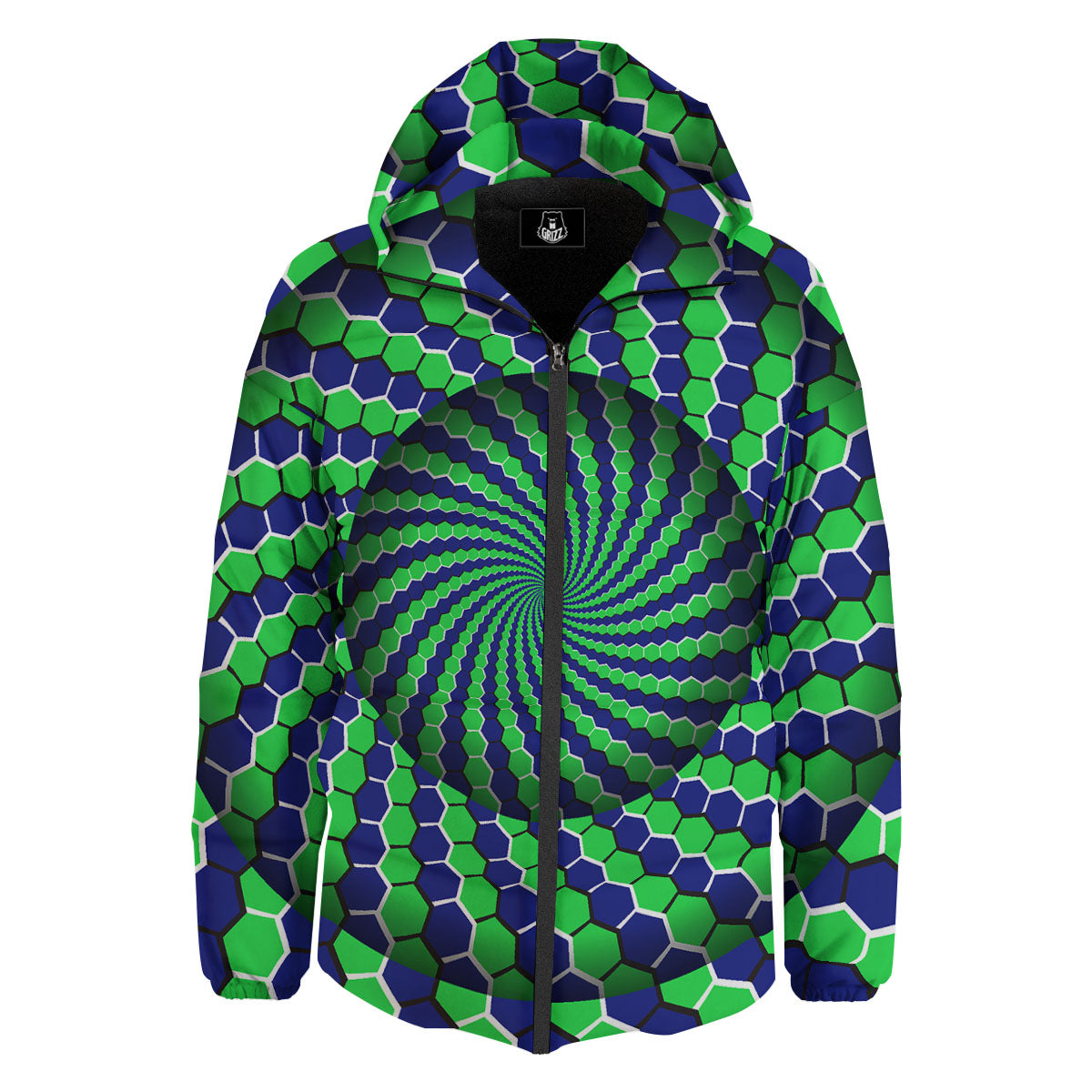Moving Illusion Optical Green Hive Down Jacket-grizzshop