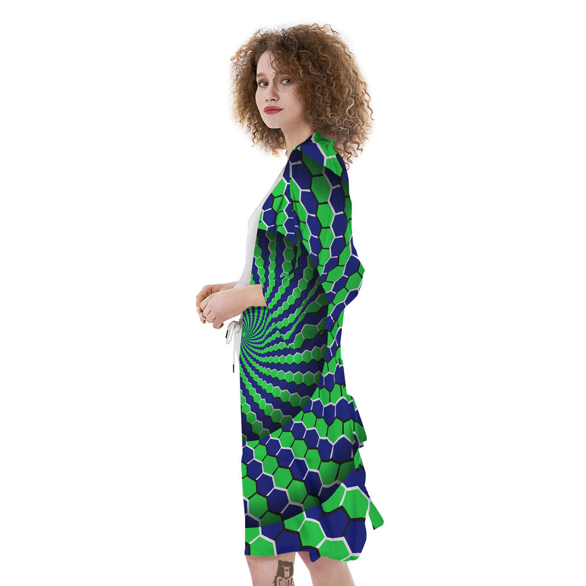 Moving Illusion Optical Green Hive Kimono-grizzshop