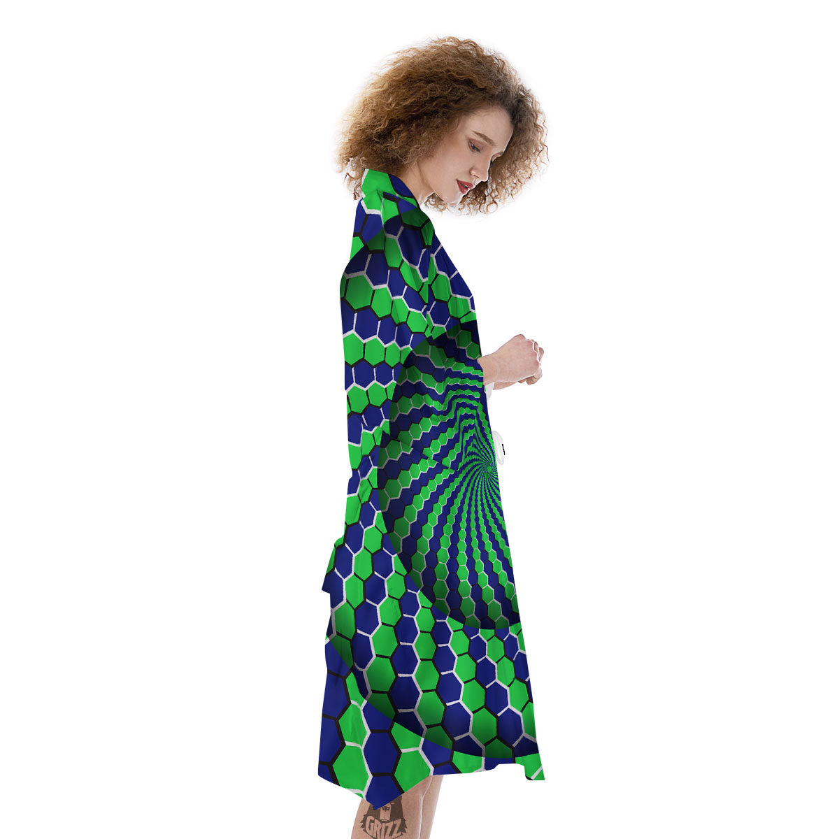 Moving Illusion Optical Green Hive Kimono-grizzshop