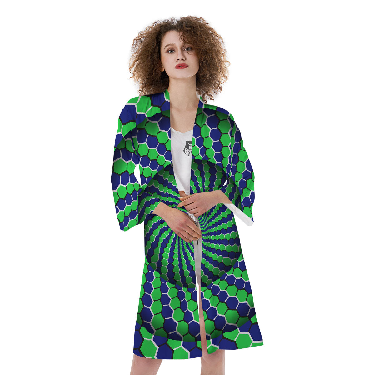 Moving Illusion Optical Green Hive Kimono-grizzshop
