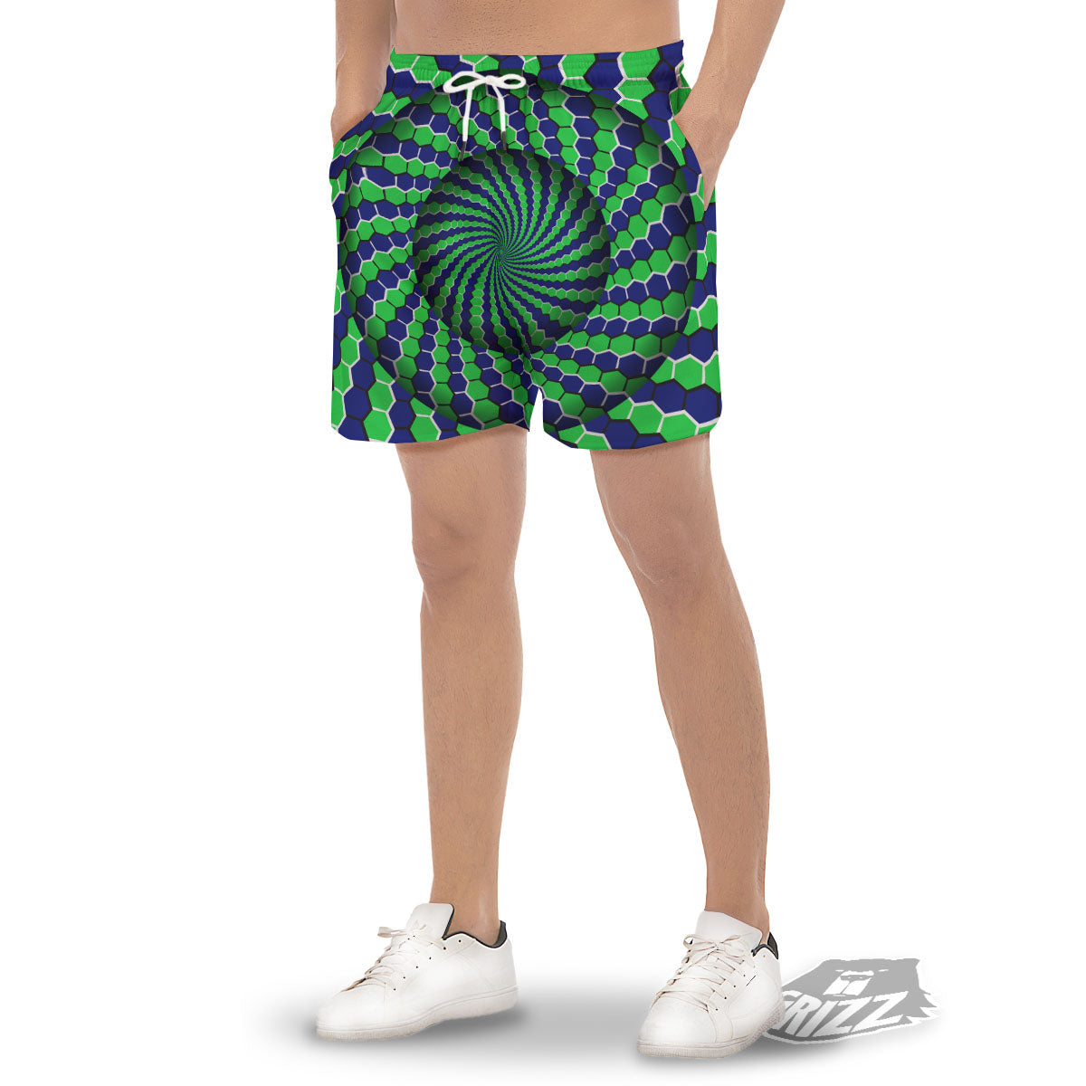 Moving Illusion Optical Green Hive Men's Gym Shorts-grizzshop
