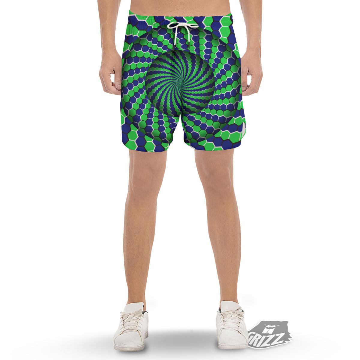 Moving Illusion Optical Green Hive Men's Gym Shorts-grizzshop
