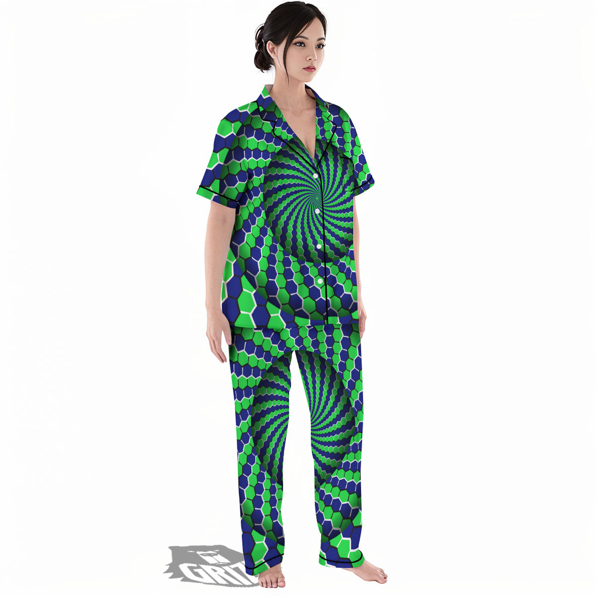 Moving Illusion Optical Green Hive Women's Pajamas Set-grizzshop