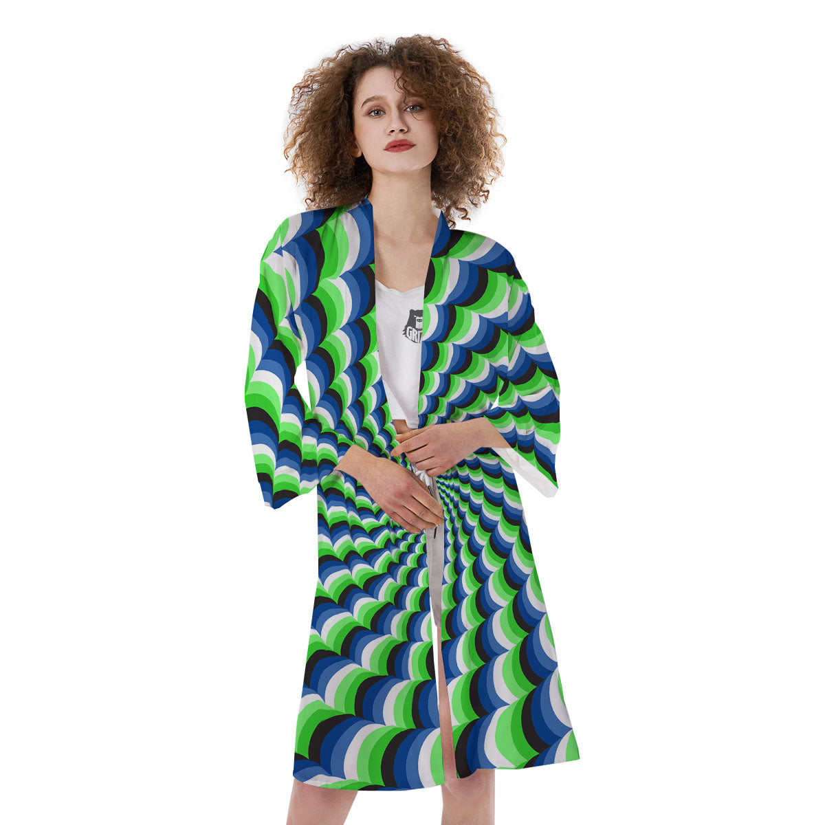 Moving Illusion Optical Green Kimono-grizzshop