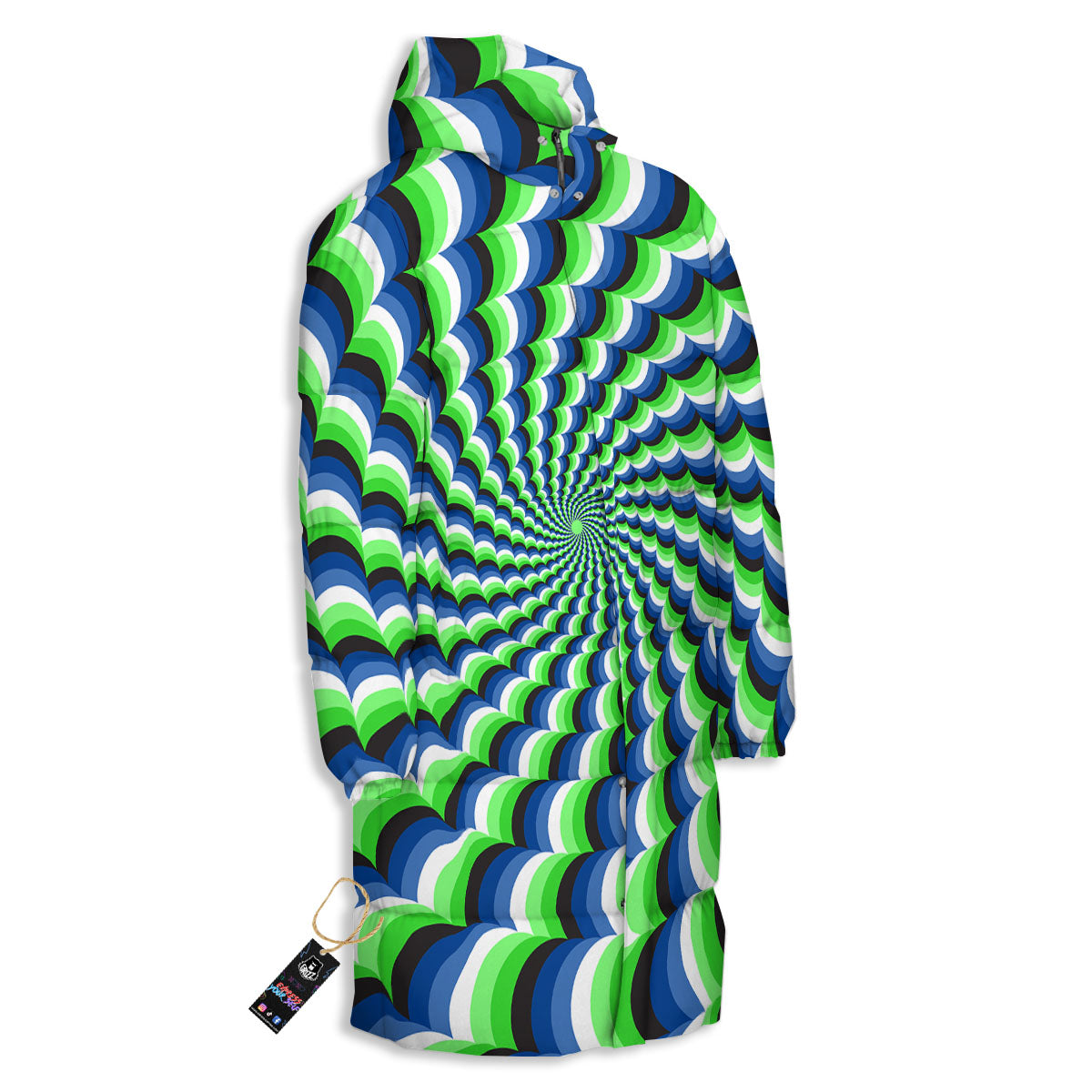 Moving Illusion Optical Green Long Down Jacket-grizzshop