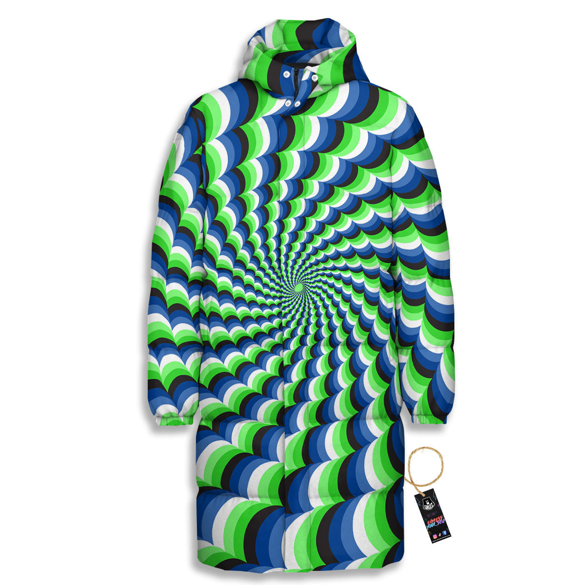Moving Illusion Optical Green Long Down Jacket-grizzshop