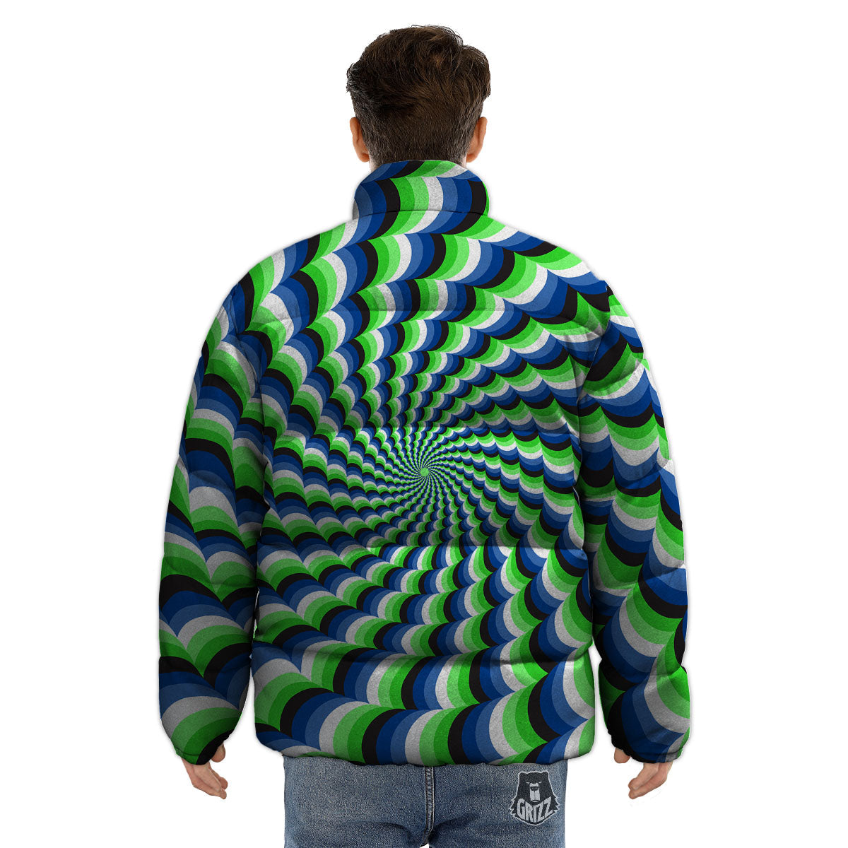 Moving Illusion Optical Green Puffer Jacket-grizzshop