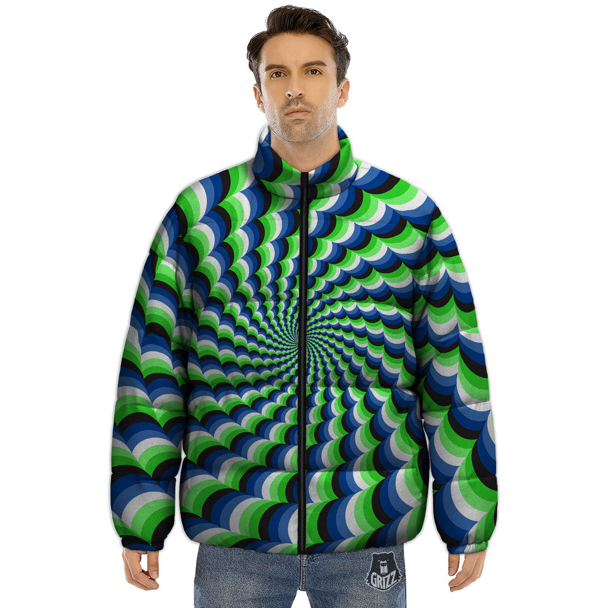 Moving Illusion Optical Green Puffer Jacket-grizzshop