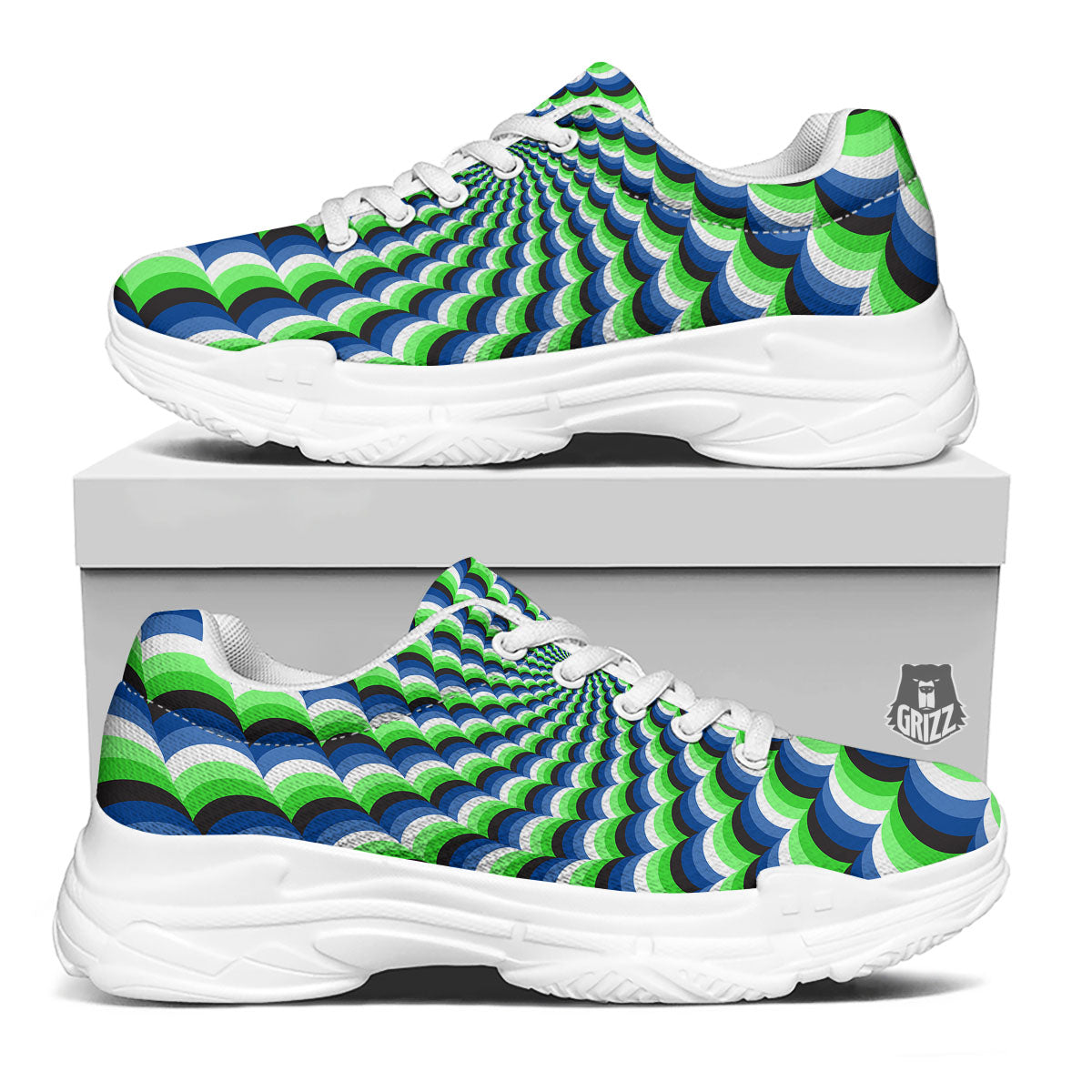 Moving Illusion Optical Green White Chunky Shoes-grizzshop