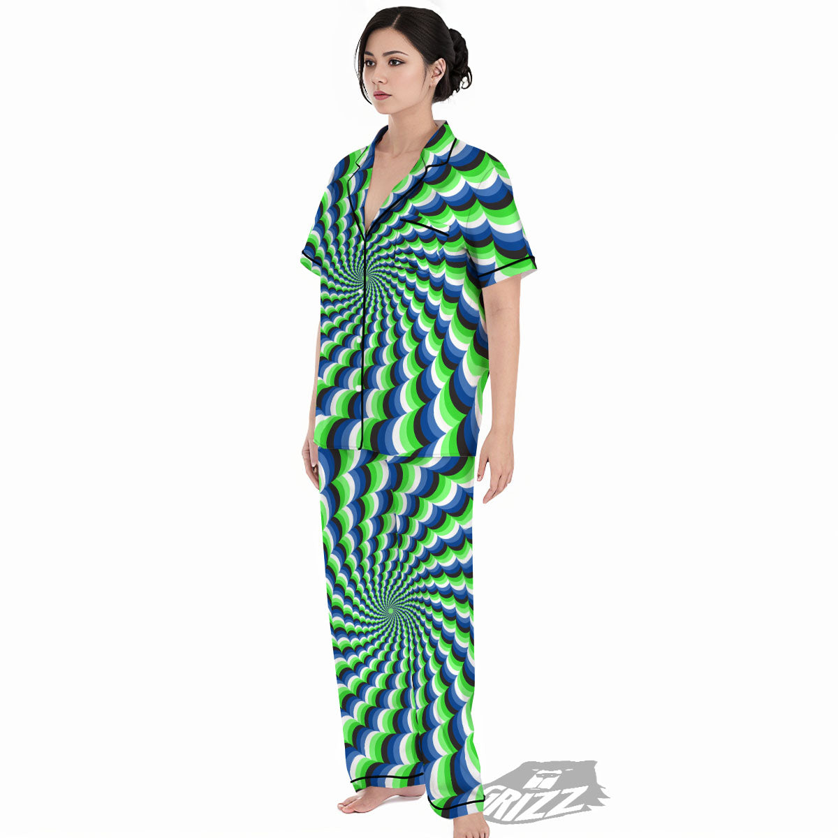 Moving Illusion Optical Green Women's Pajamas Set-grizzshop