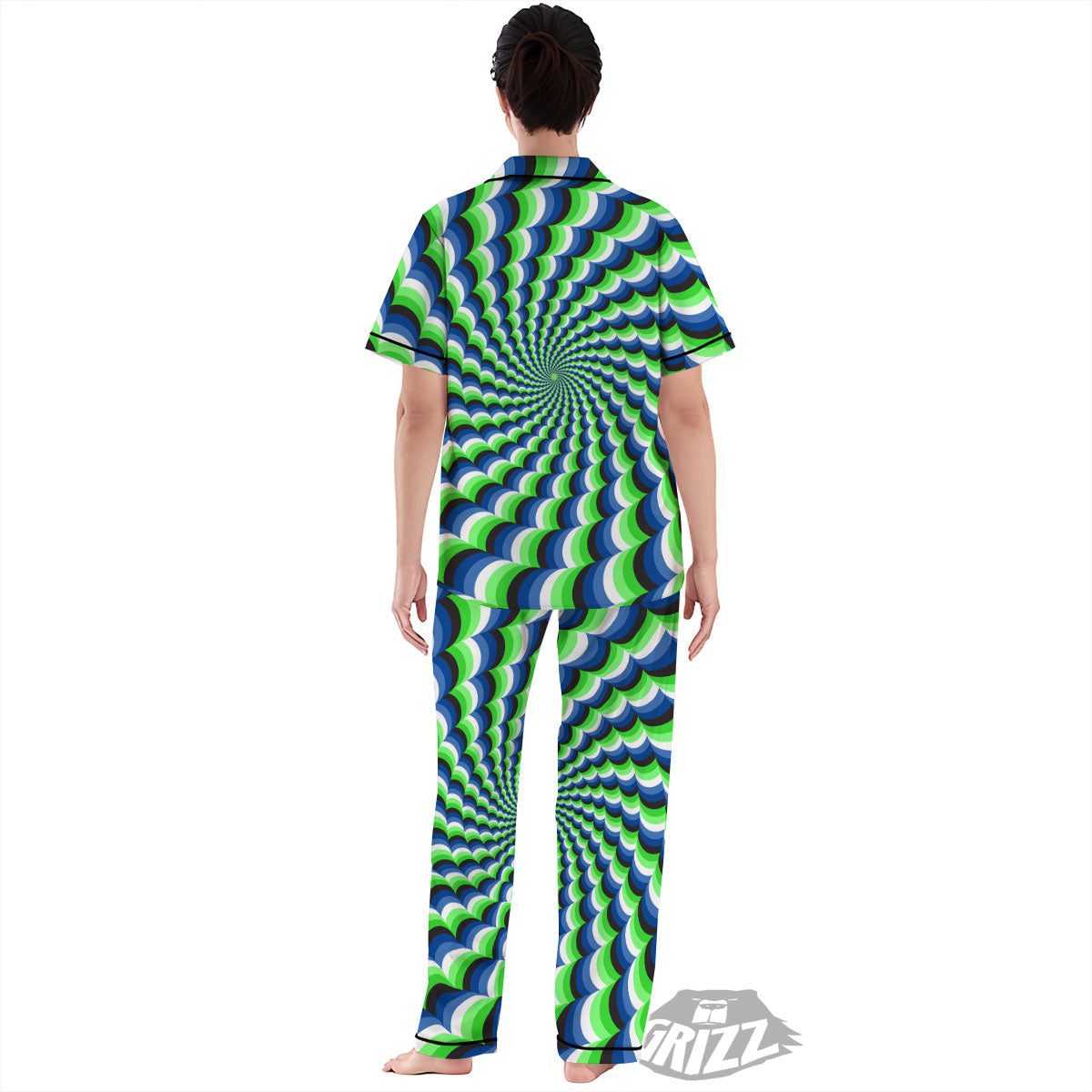 Moving Illusion Optical Green Women's Pajamas Set-grizzshop