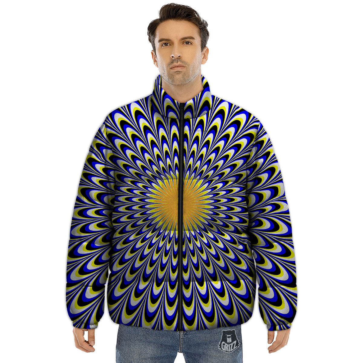 Moving Optical Blue Splashing Illusion Puffer Jacket-grizzshop