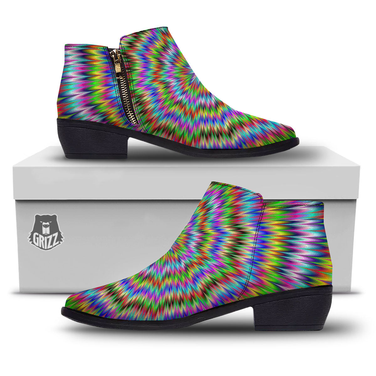 Moving Optical Illusion Abstract Dizzy Ankle Boots-grizzshop