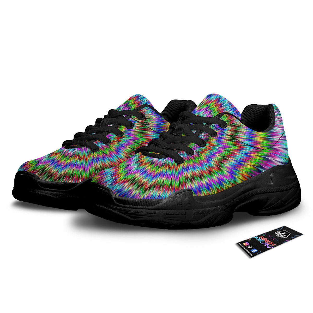 Moving Optical Illusion Abstract Dizzy Black Chunky Shoes-grizzshop