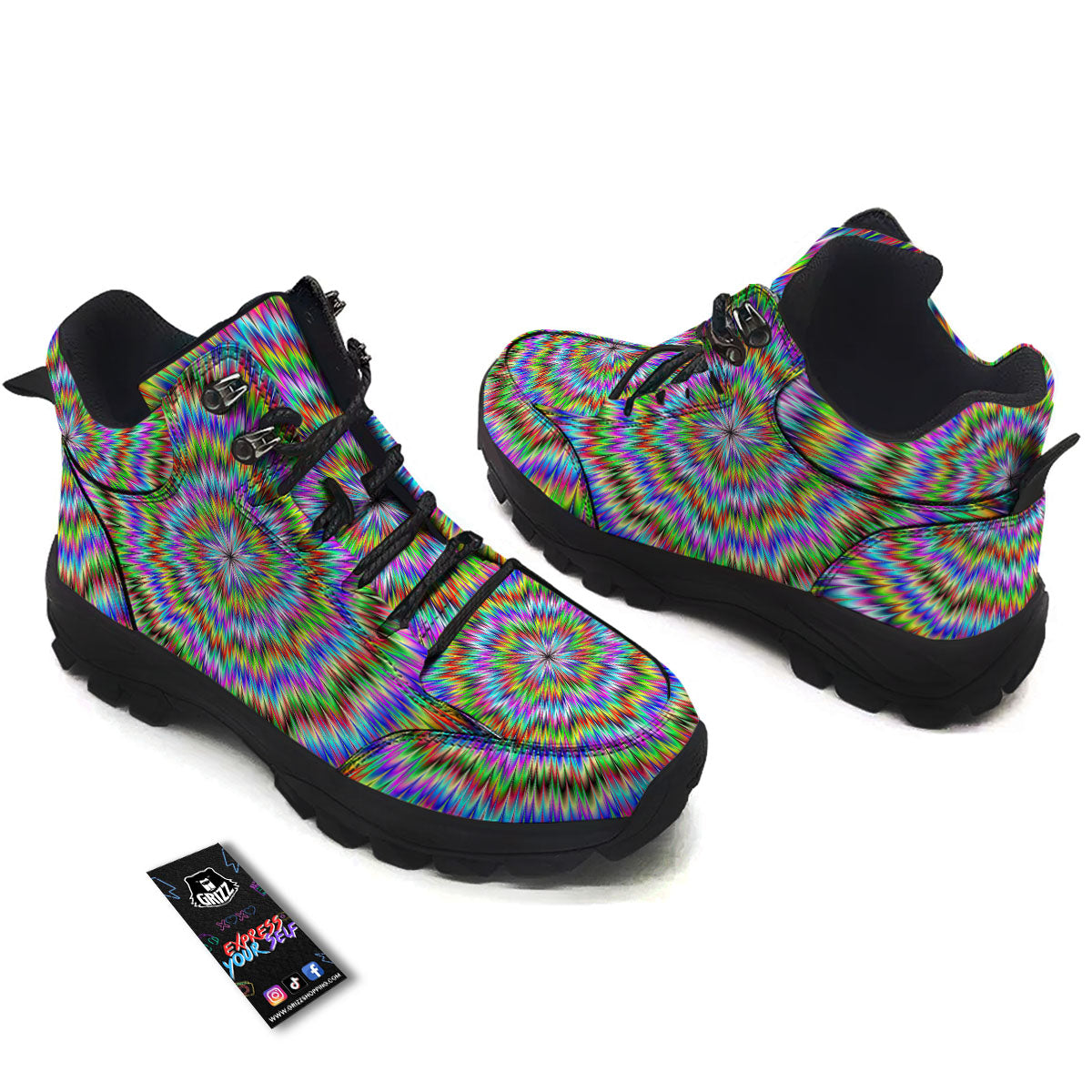 Moving Optical Illusion Abstract Dizzy Hiking Shoes-grizzshop