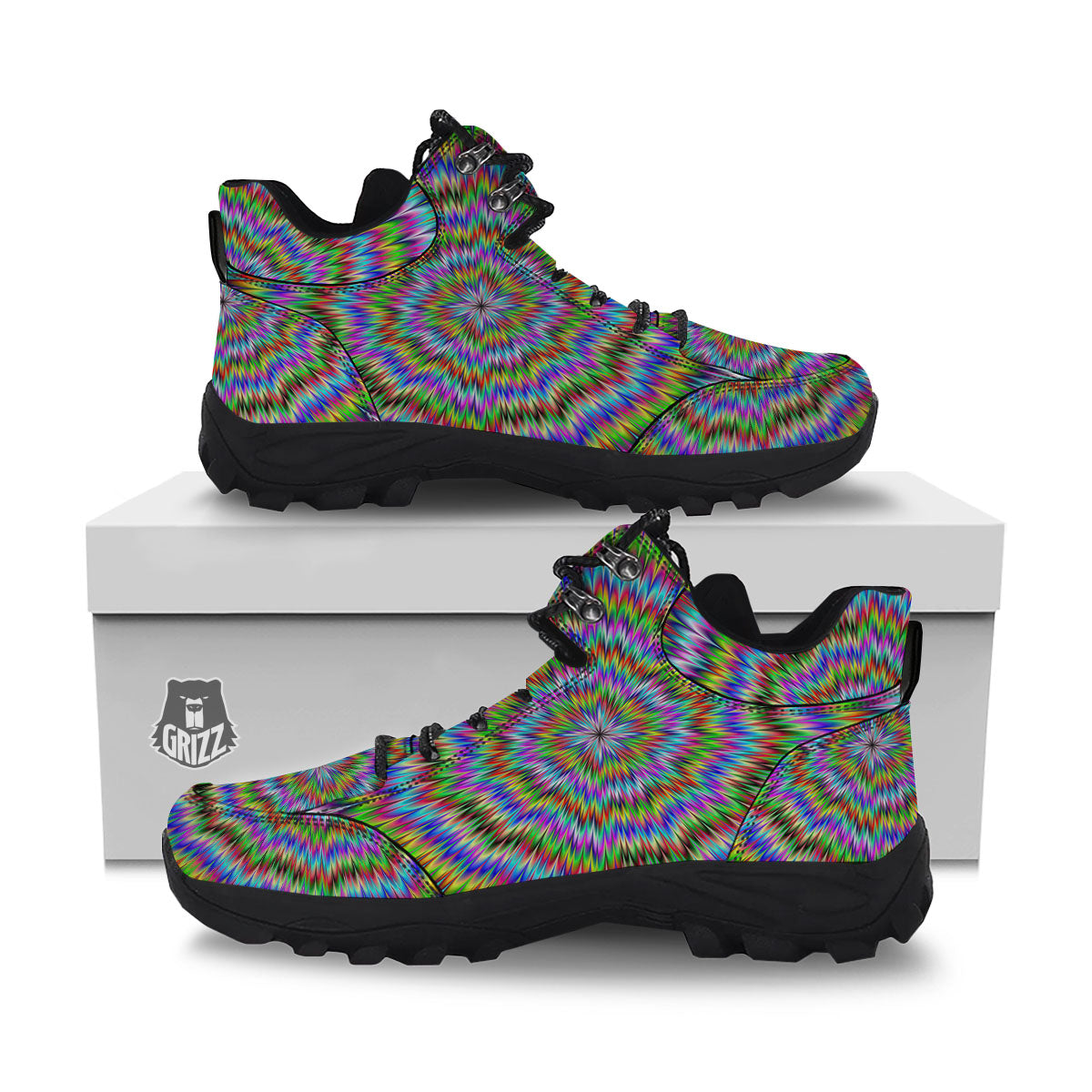 Moving Optical Illusion Abstract Dizzy Hiking Shoes-grizzshop
