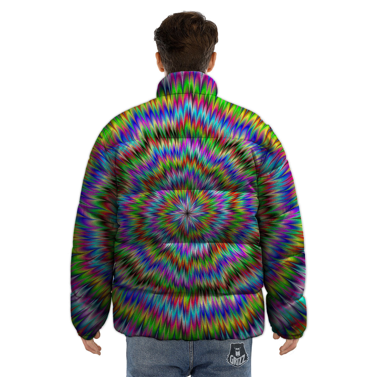 Moving Optical Illusion Abstract Dizzy Puffer Jacket-grizzshop