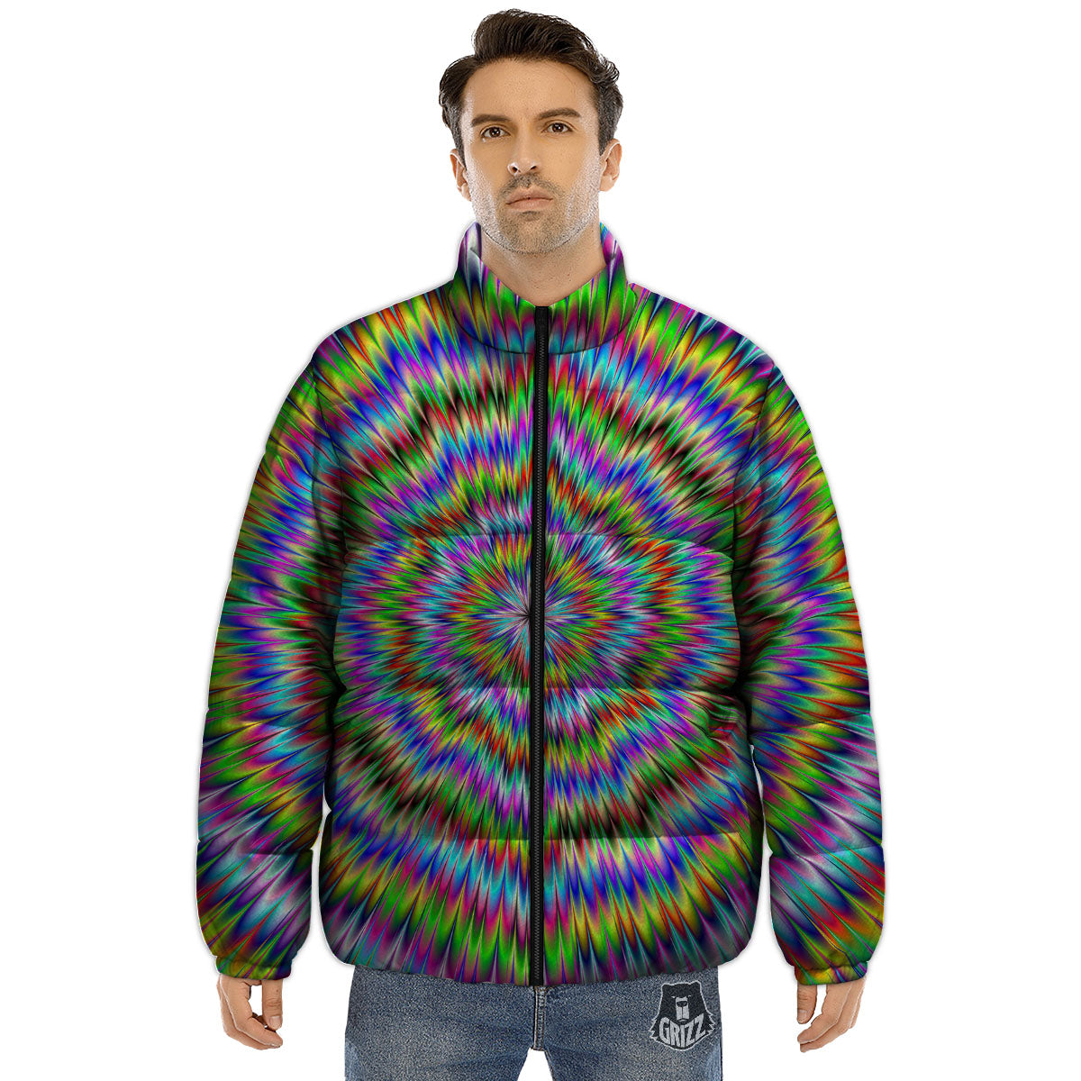 Moving Optical Illusion Abstract Dizzy Puffer Jacket-grizzshop
