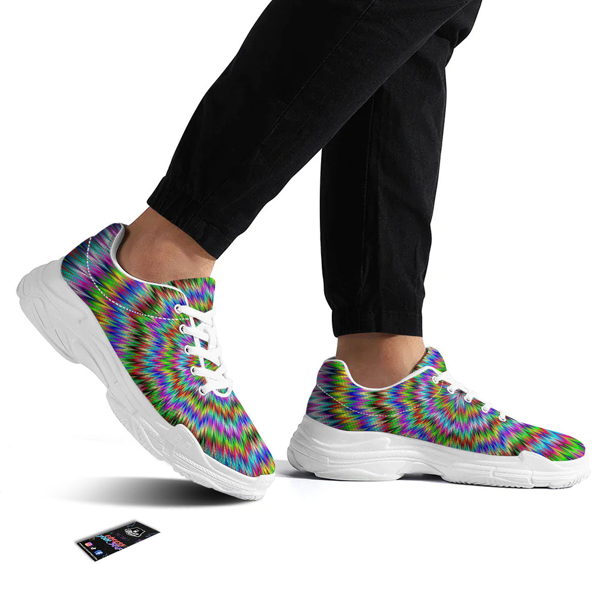Moving Optical Illusion Abstract Dizzy White Chunky Shoes-grizzshop