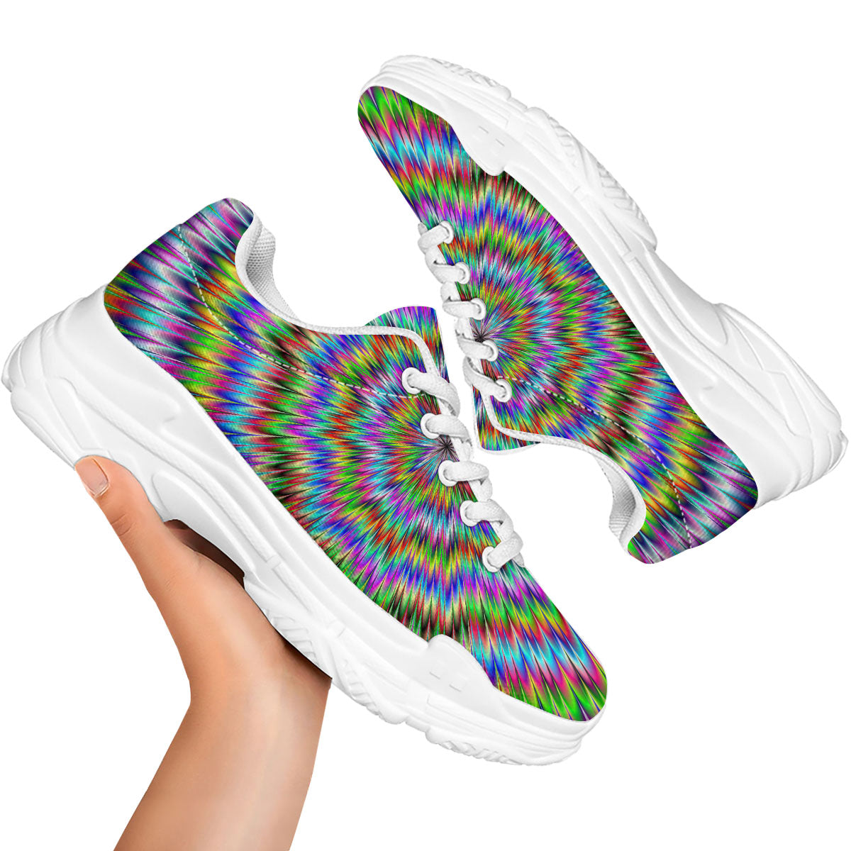 Moving Optical Illusion Abstract Dizzy White Chunky Shoes-grizzshop