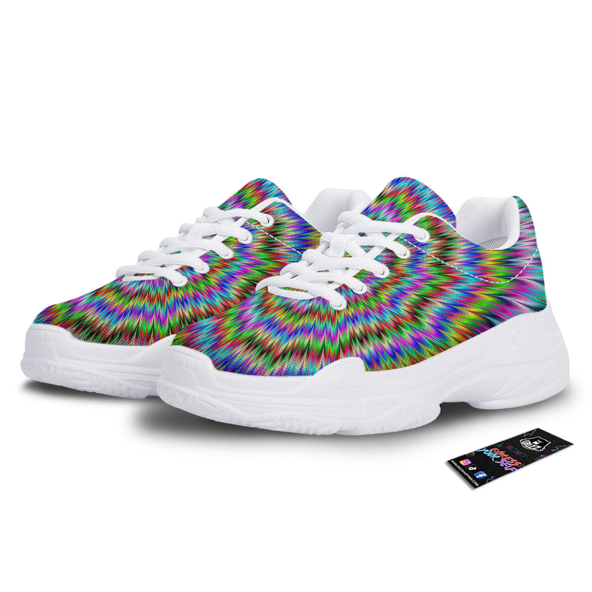Moving Optical Illusion Abstract Dizzy White Chunky Shoes-grizzshop