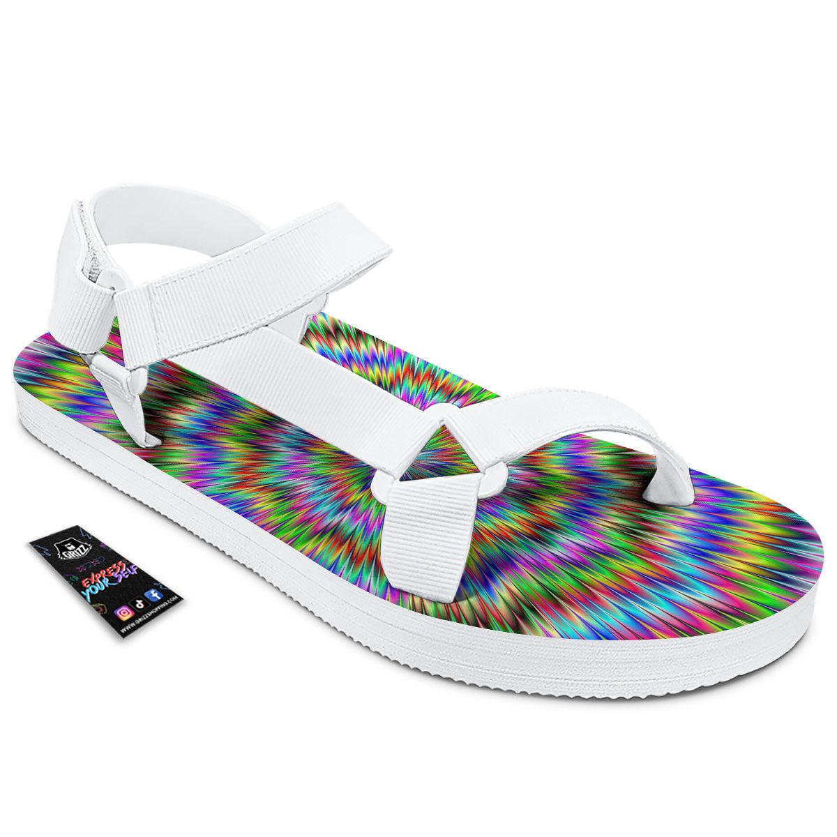 Moving Optical Illusion Abstract Dizzy White Open Toe Sandals-grizzshop