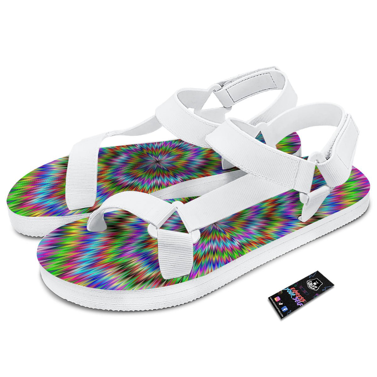 Moving Optical Illusion Abstract Dizzy White Open Toe Sandals-grizzshop