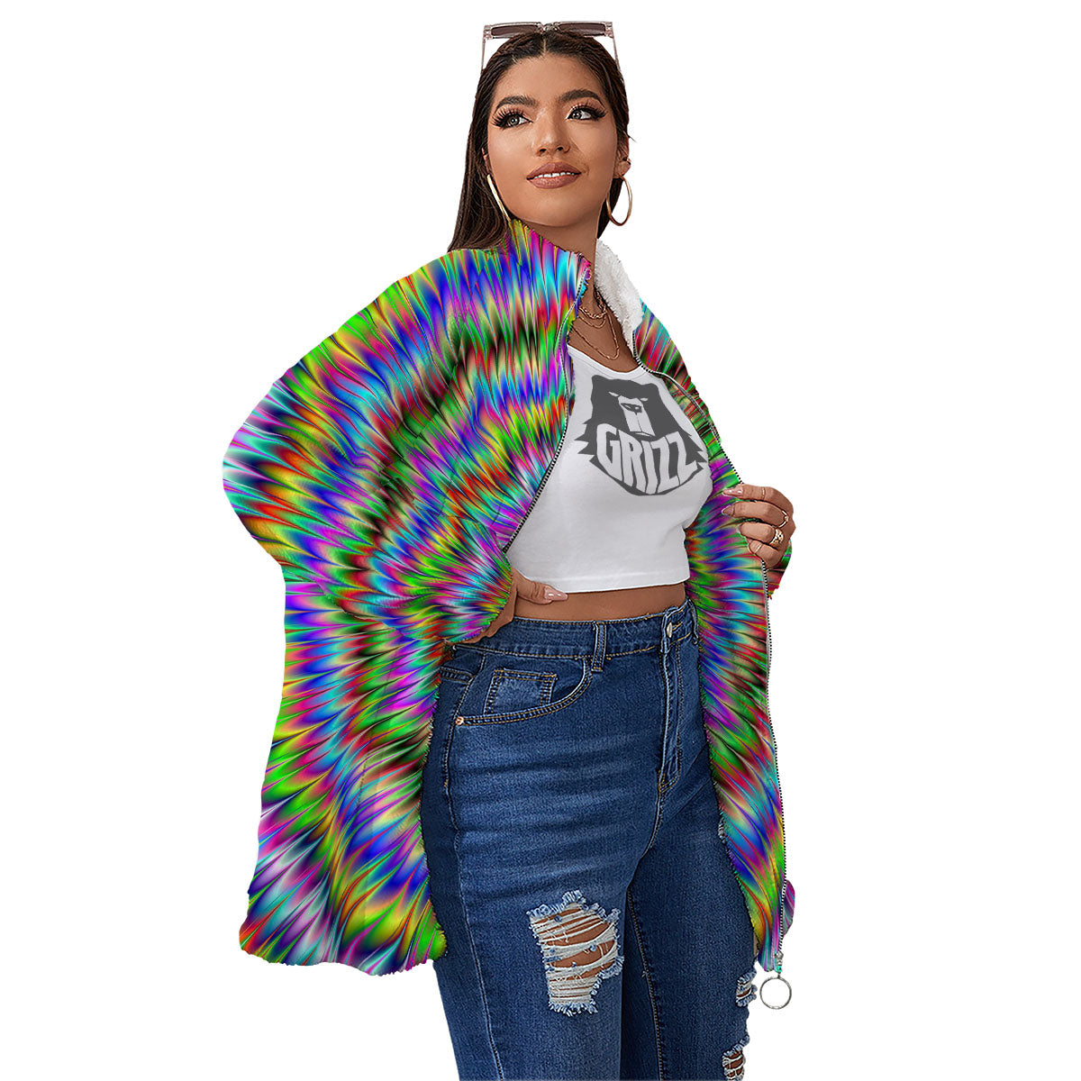 Moving Optical Illusion Abstract Dizzy Women's Sherpa Jacket-grizzshop