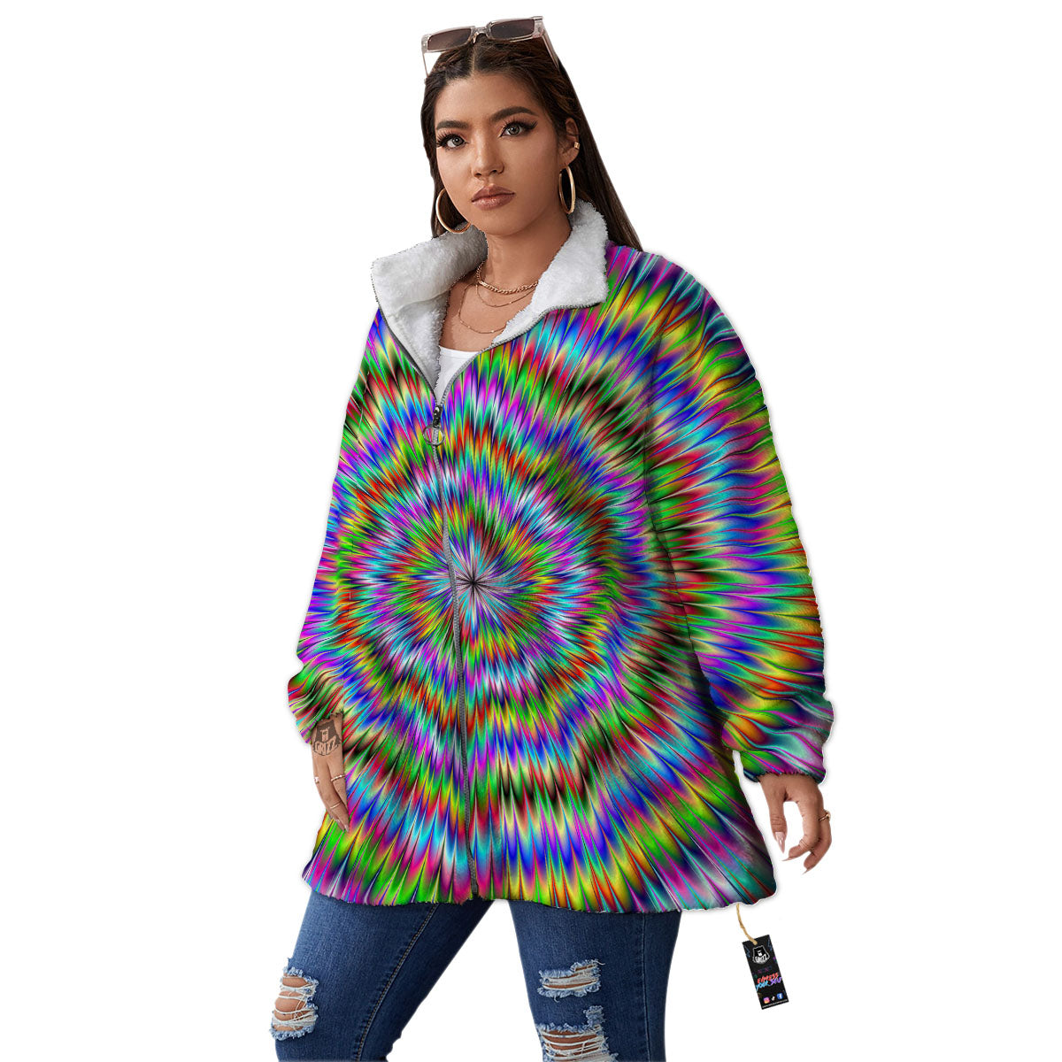 Moving Optical Illusion Abstract Dizzy Women's Sherpa Jacket-grizzshop